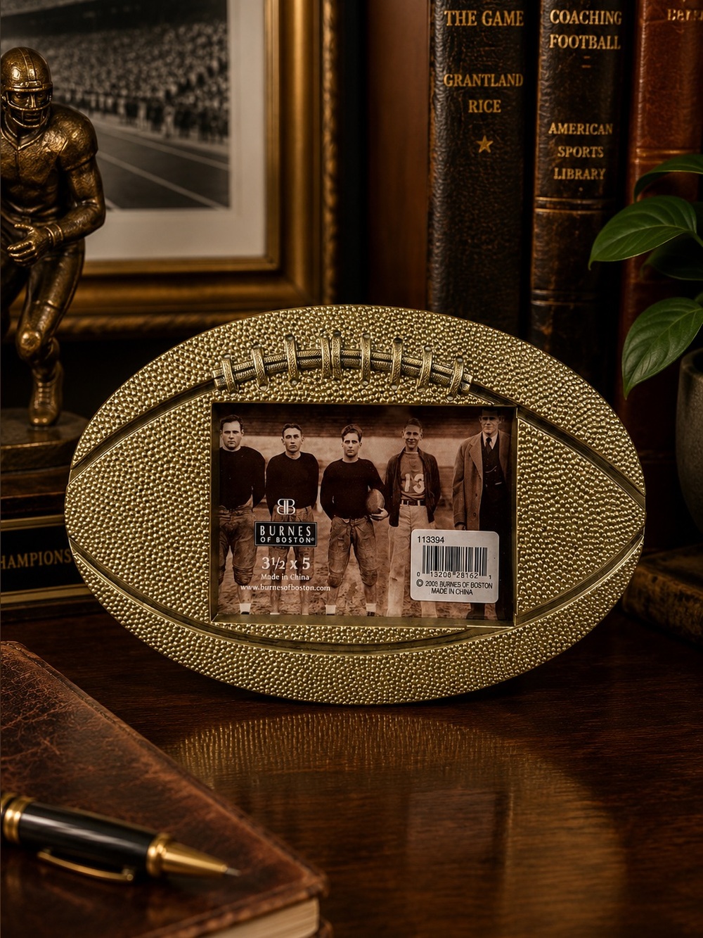 Burnes of Boston Brass-toned Pewter Football Picture Frame NWT | 3.5” x 5” Photo
